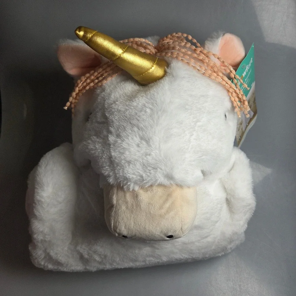 Pillowfort Kids Unicorn‎ Hooded Blanket White Gold Horn Plush Wearable 40x50 NWT